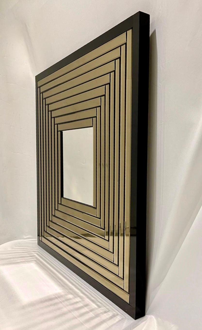 Contemporary Geometric Italian Black bronzed Murano Glass Gradient Square Mirror 7