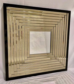 Contemporary Geometric Italian Black Bronzed Murano Glass Gradient Square Mirror