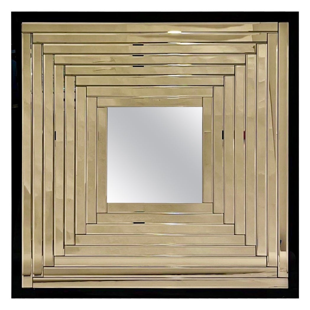 Contemporary Geometric Italian Black bronzed Murano Glass Gradient Square Mirror