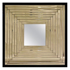 Miroir carré dégradé géométrique italien contemporain en verre de Murano bronzé noir