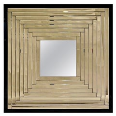 Miroir carr dgrad gomtrique italien contemporain en verre de Murano bronz noir