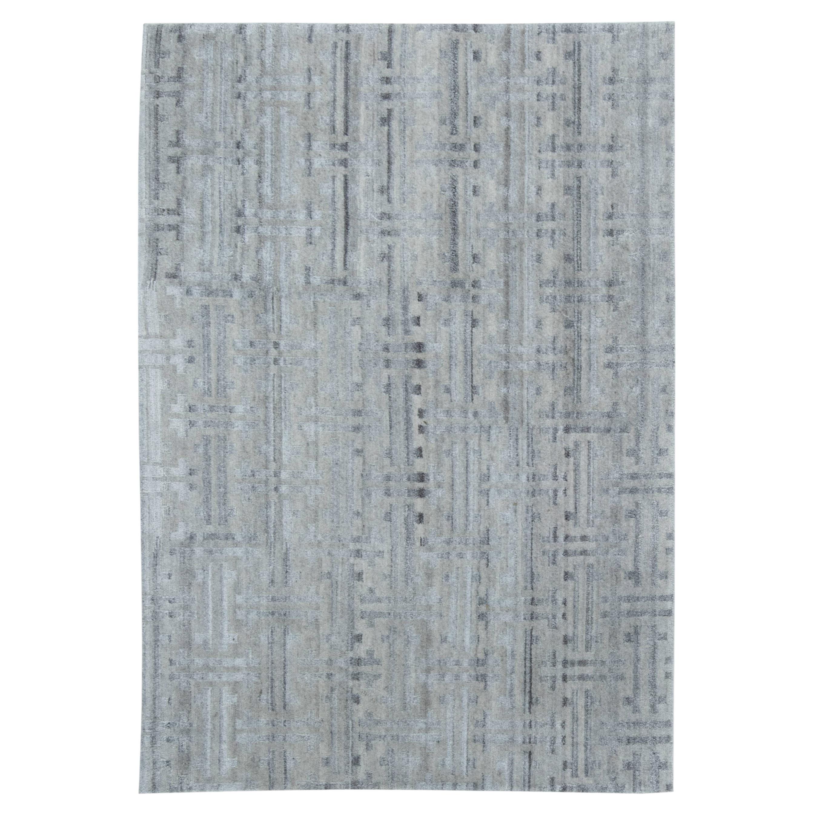Contemporary Geometric Linear Light Gray Carpet "Mistloom" by Doris Leslie Blau