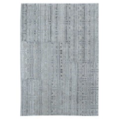 Contemporary Geometric Linear Light Gray Carpet "Mistloom" by Doris Leslie Blau