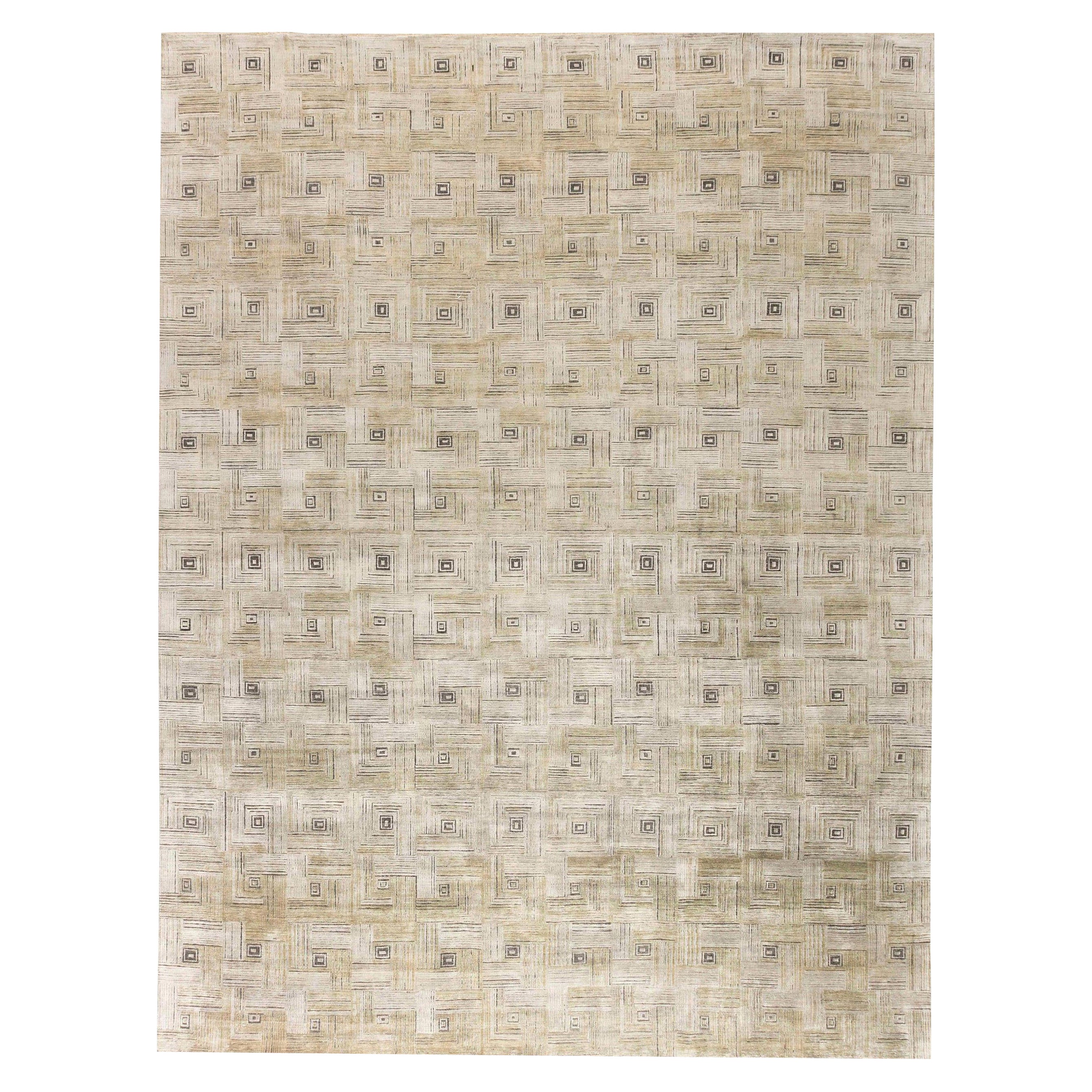Contemporary Geometric 'Maze' Hand Knotted Silk Rug by Doris Leslie Blau