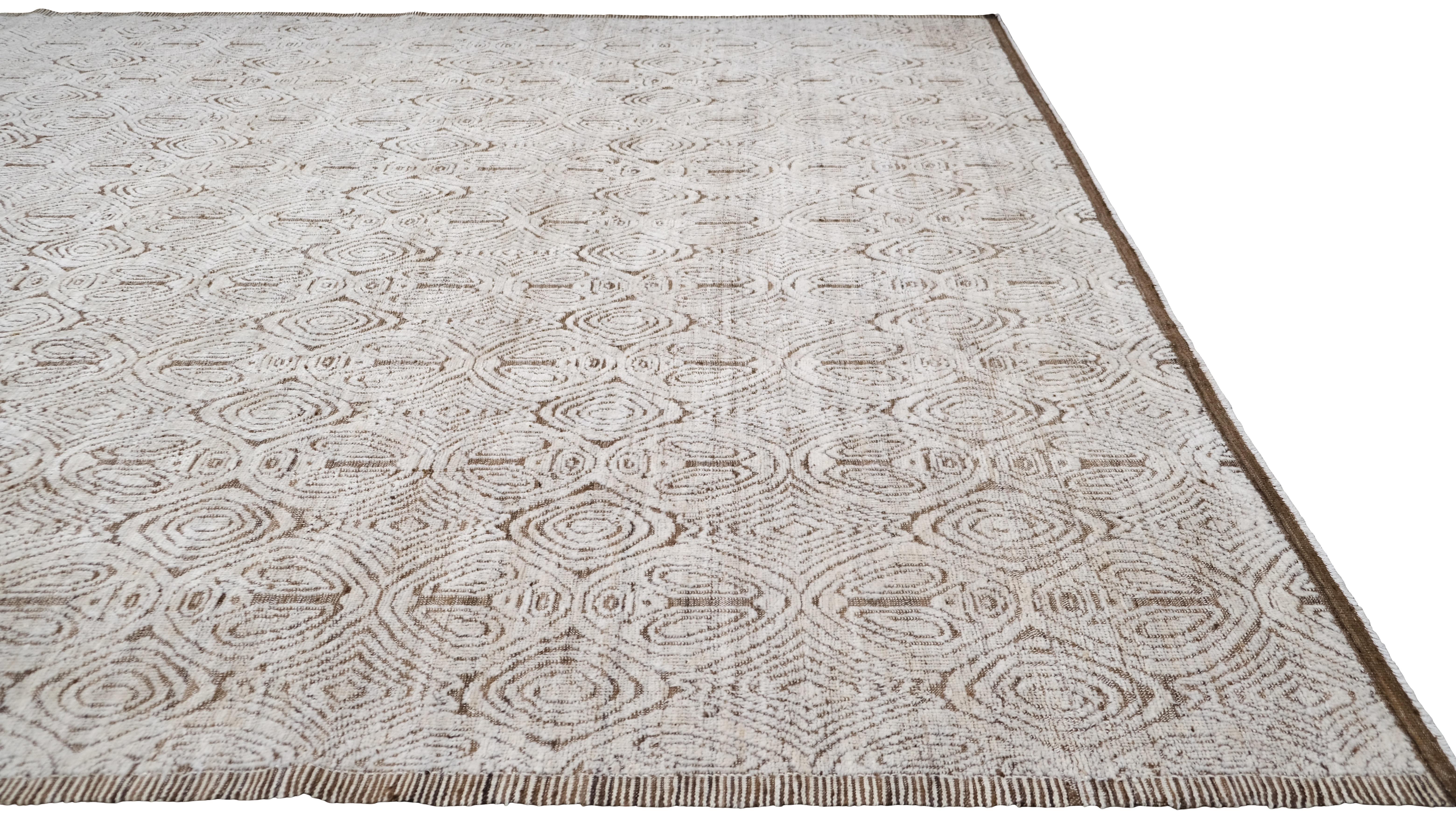 Alfombra geométrica contemporánea de lana natural 10'x14 Pakistaní en venta