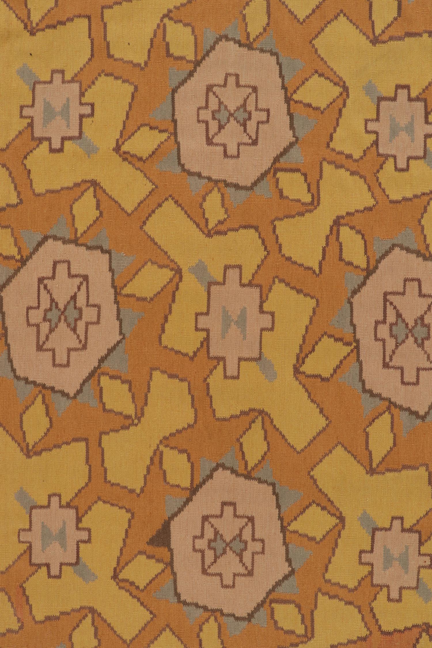 Mid-20th Century Vintage Bessarabian kilim rug in Orange, Yellow Medallion Pattern by Rug & Kilim For Sale