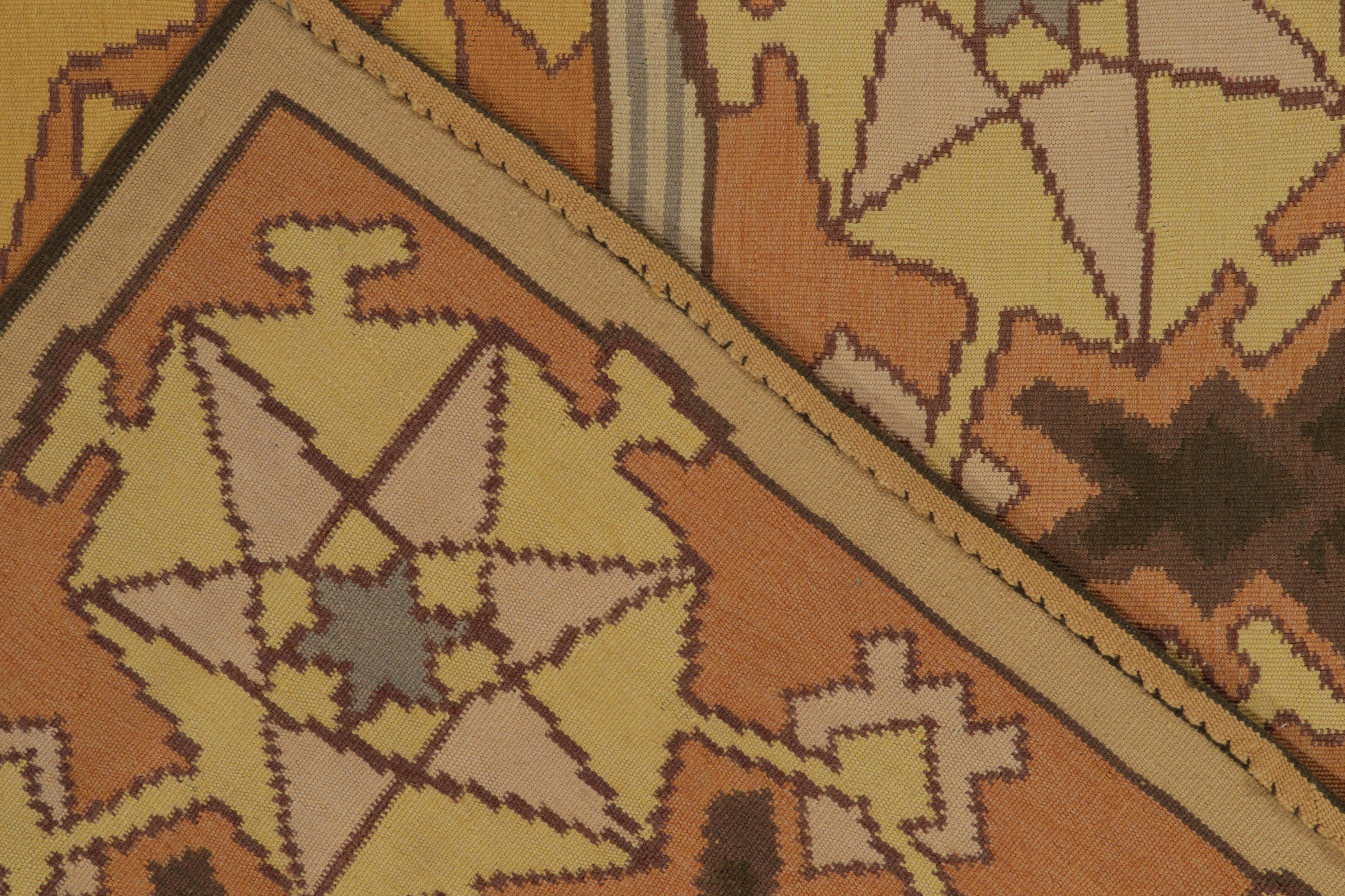 Wool Vintage Bessarabian kilim rug in Orange, Yellow Medallion Pattern by Rug & Kilim For Sale