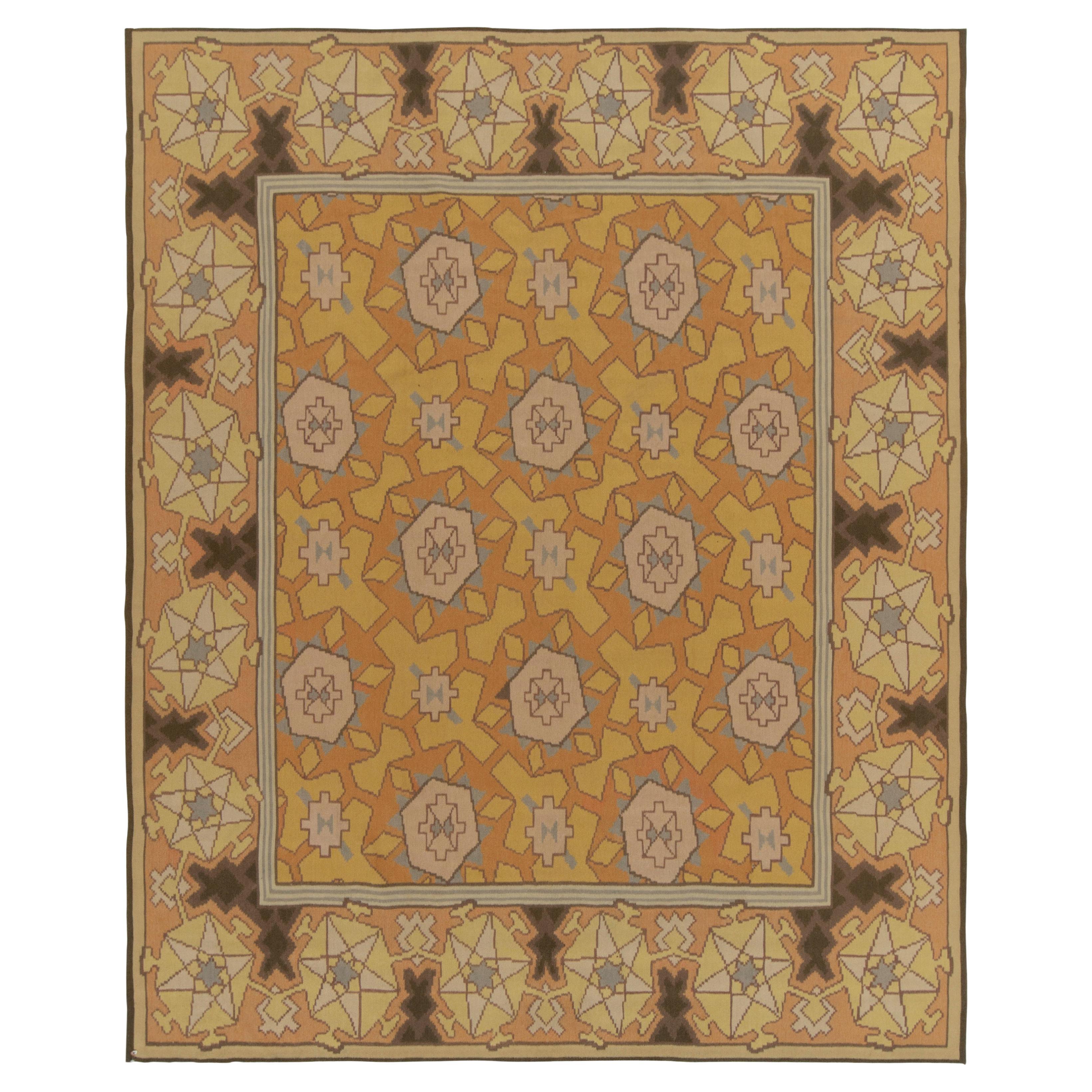 Vintage Bessarabian kilim rug in Orange, Yellow Medallion Pattern by Rug & Kilim