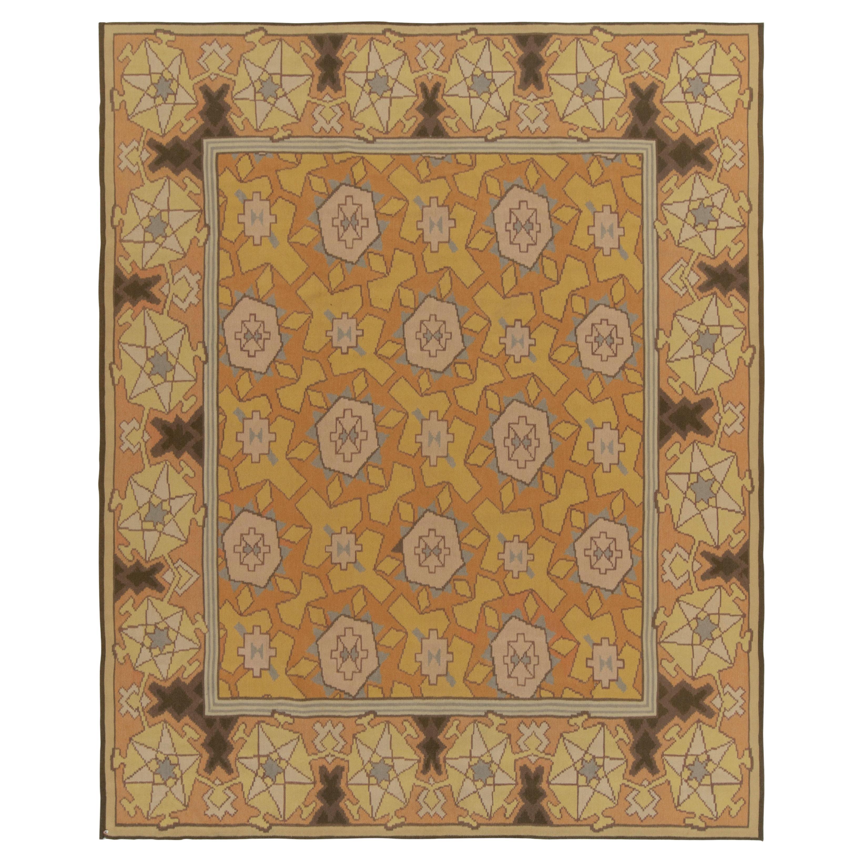 Vintage Bessarabian kilim rug in Orange, Yellow Medallion Pattern by Rug & Kilim For Sale