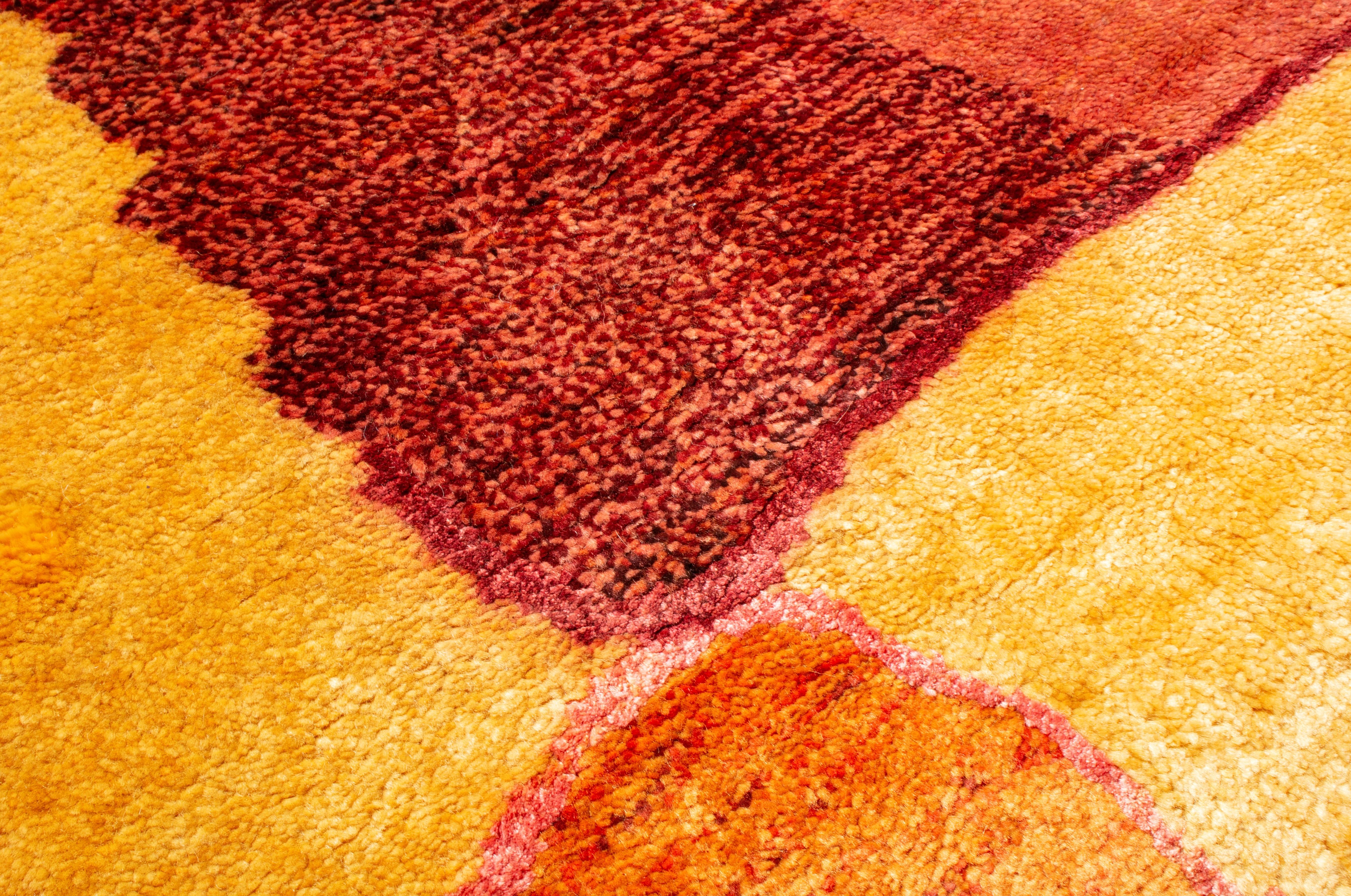 Contemporary Geometric Orange and Yellow Wool-Silk Rug 1