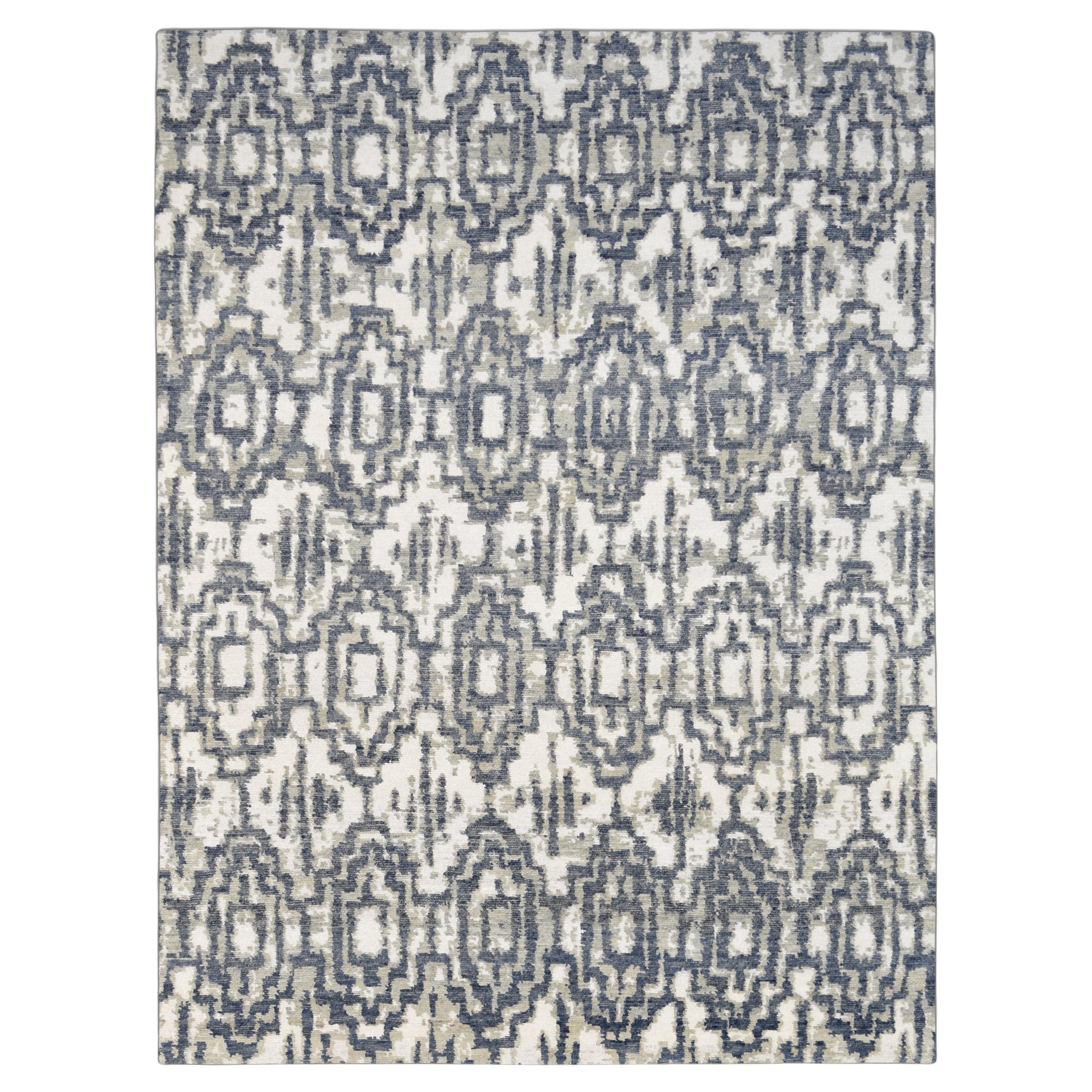 Tapis de laine à motifs géométriques Contemporary Blue Green and Ivory 9'x12' (bleu, vert et ivoire)