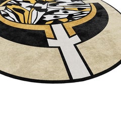 Contemporary Geometric Black & Yellow Oval Rug In Handwoven Lyocell