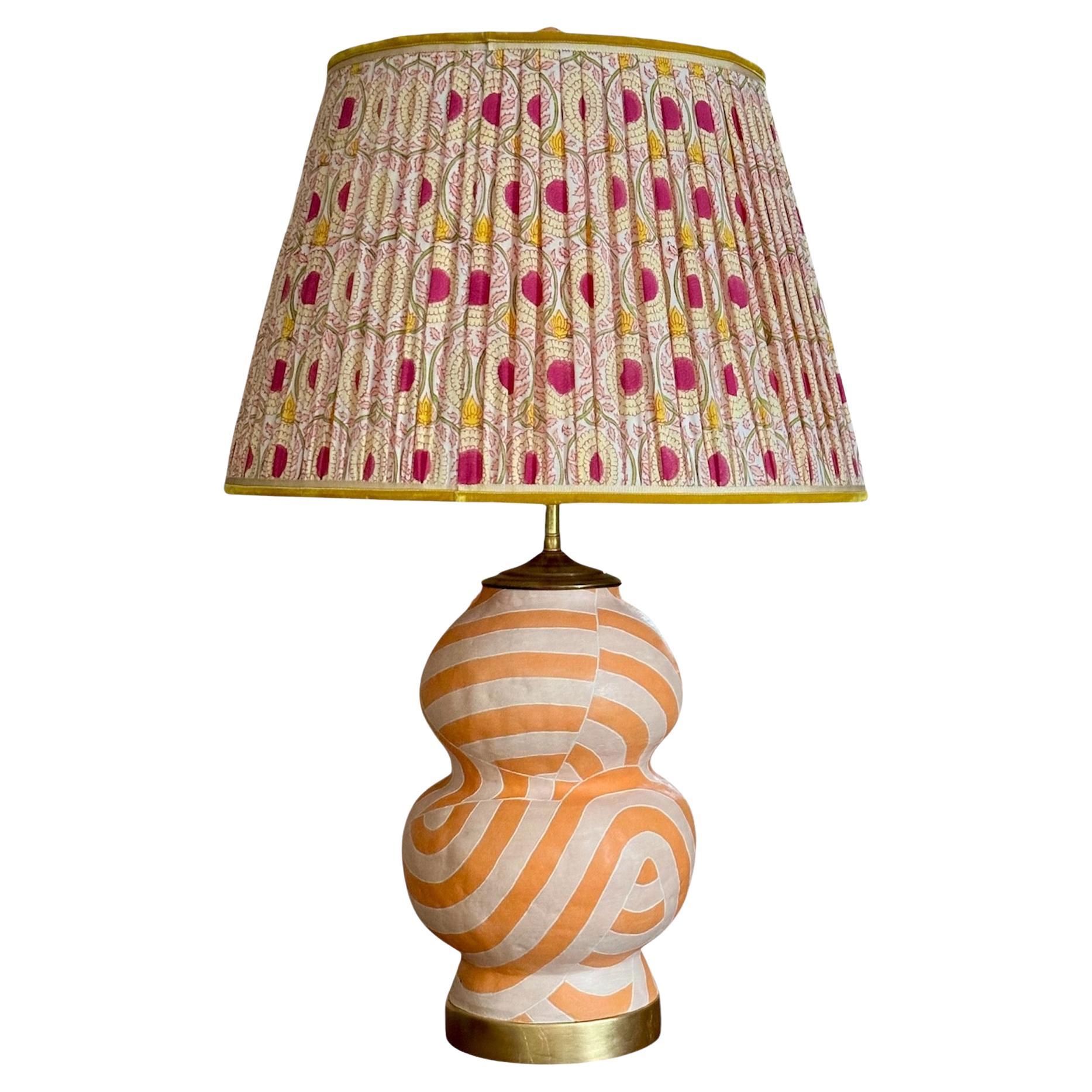 American Contemporary geometric patterned lamp in orange and peach For Sale