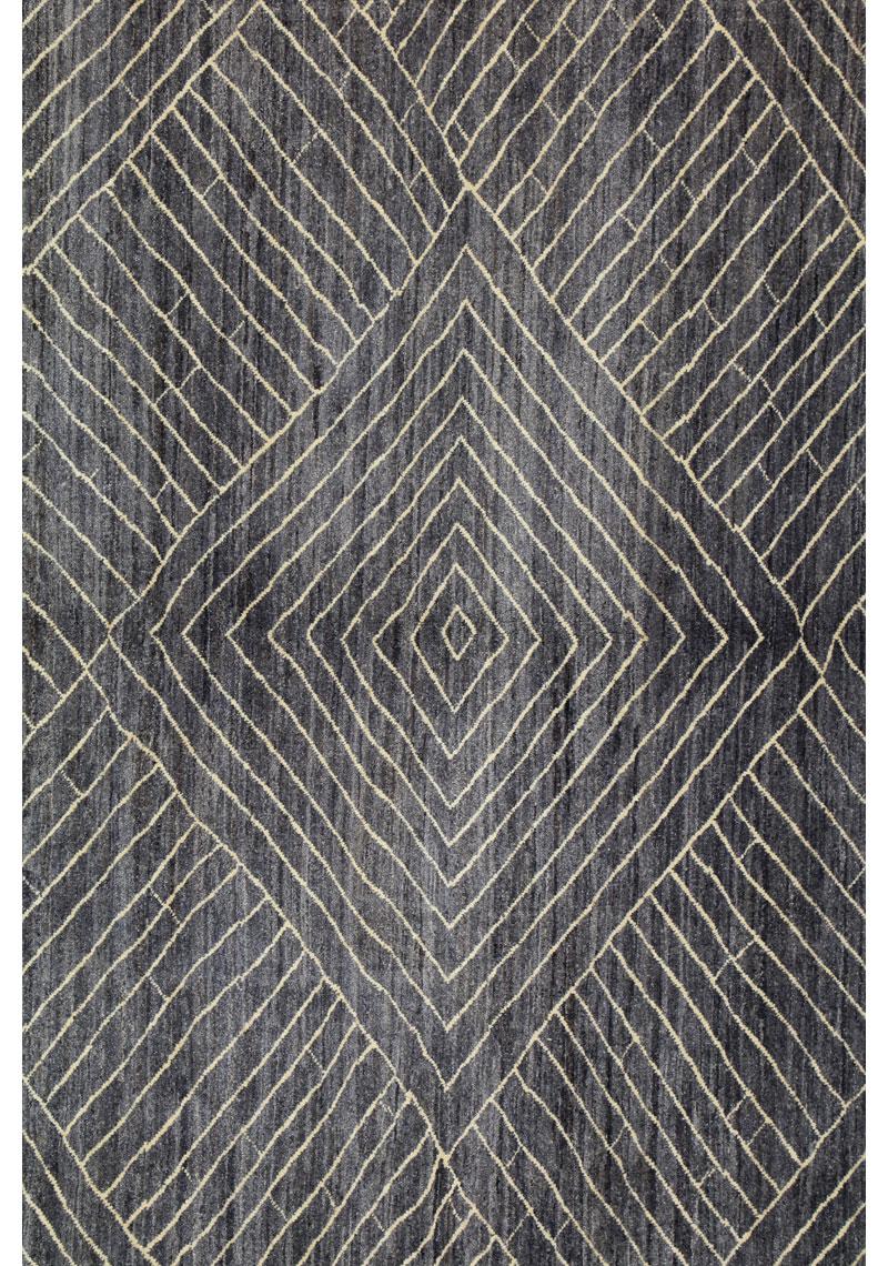 Organique Tapis persan géométrique contemporain, gris et crème, 10x14, noué à la main en vente