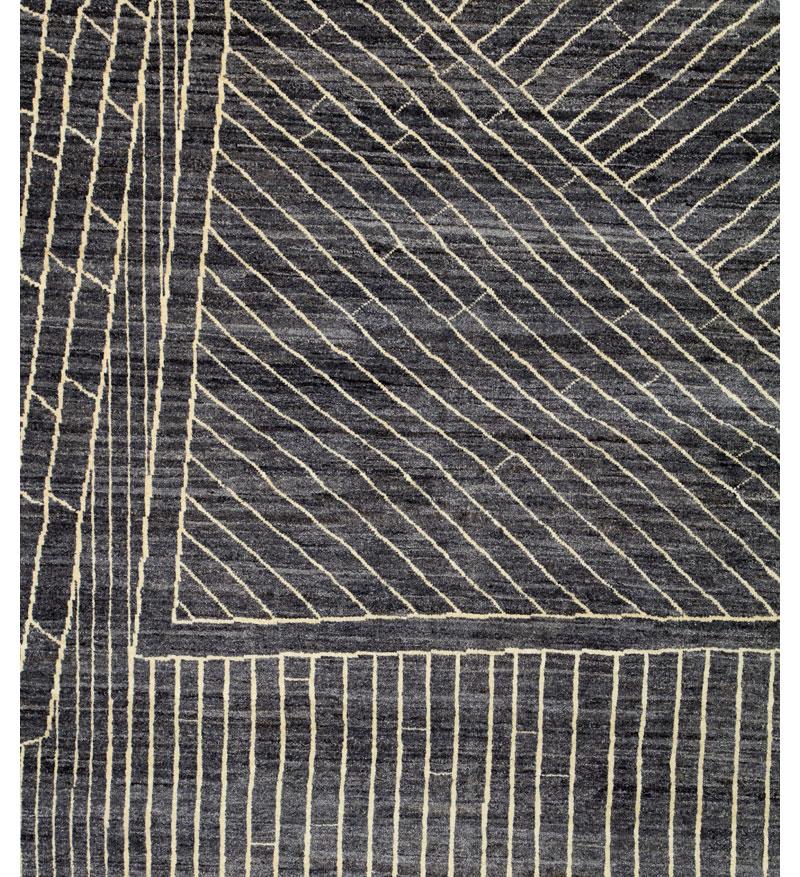 Perse Tapis persan géométrique contemporain, gris et crème, 10x14, noué à la main en vente