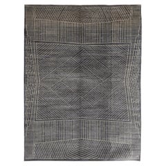 Contemporary Geometric Persian Carpet, Gray and Cream, 10x14, Hand-Knotted