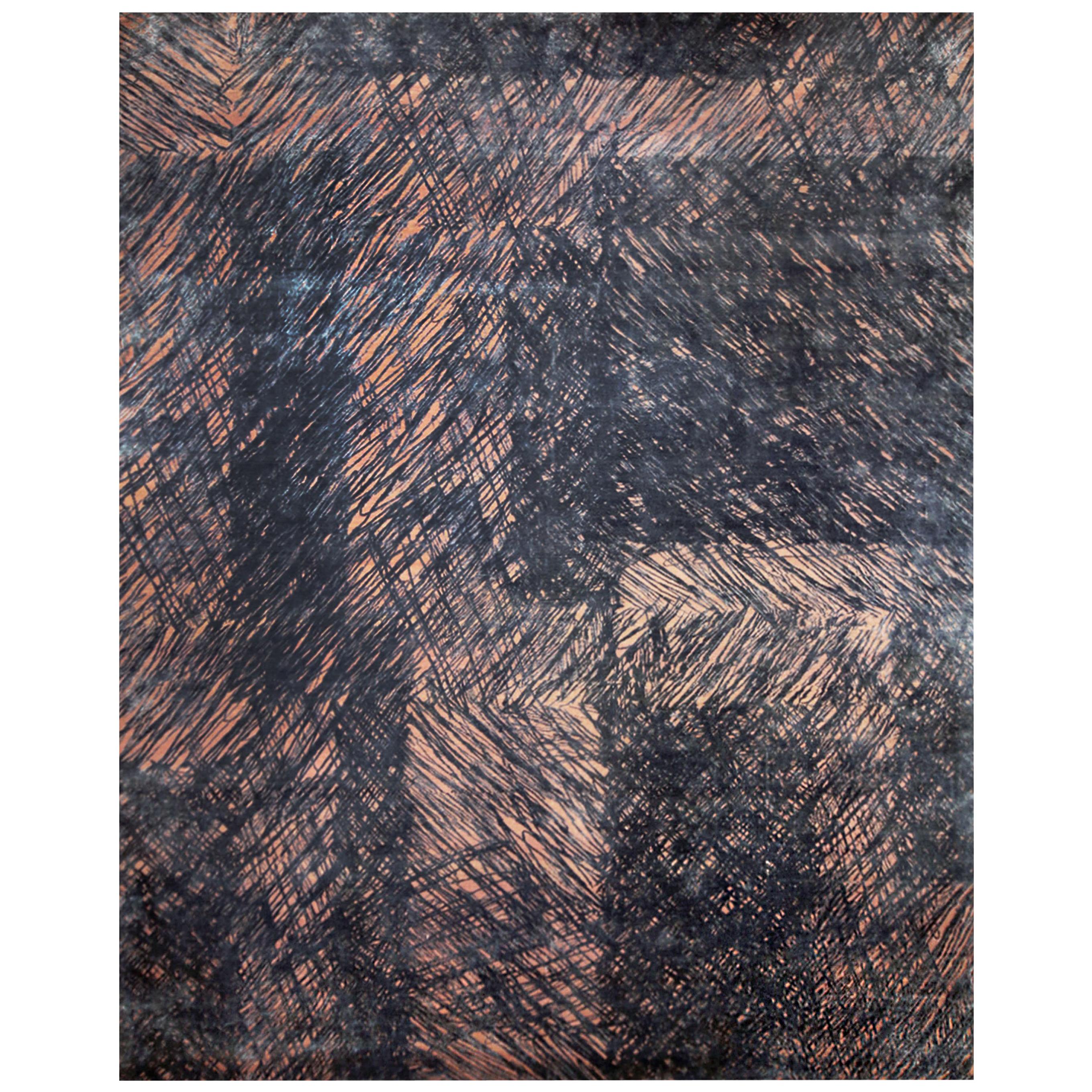Rug & Kilim's Contemporary Geometric Pink and Grey Wool-Silk Abstract Rug