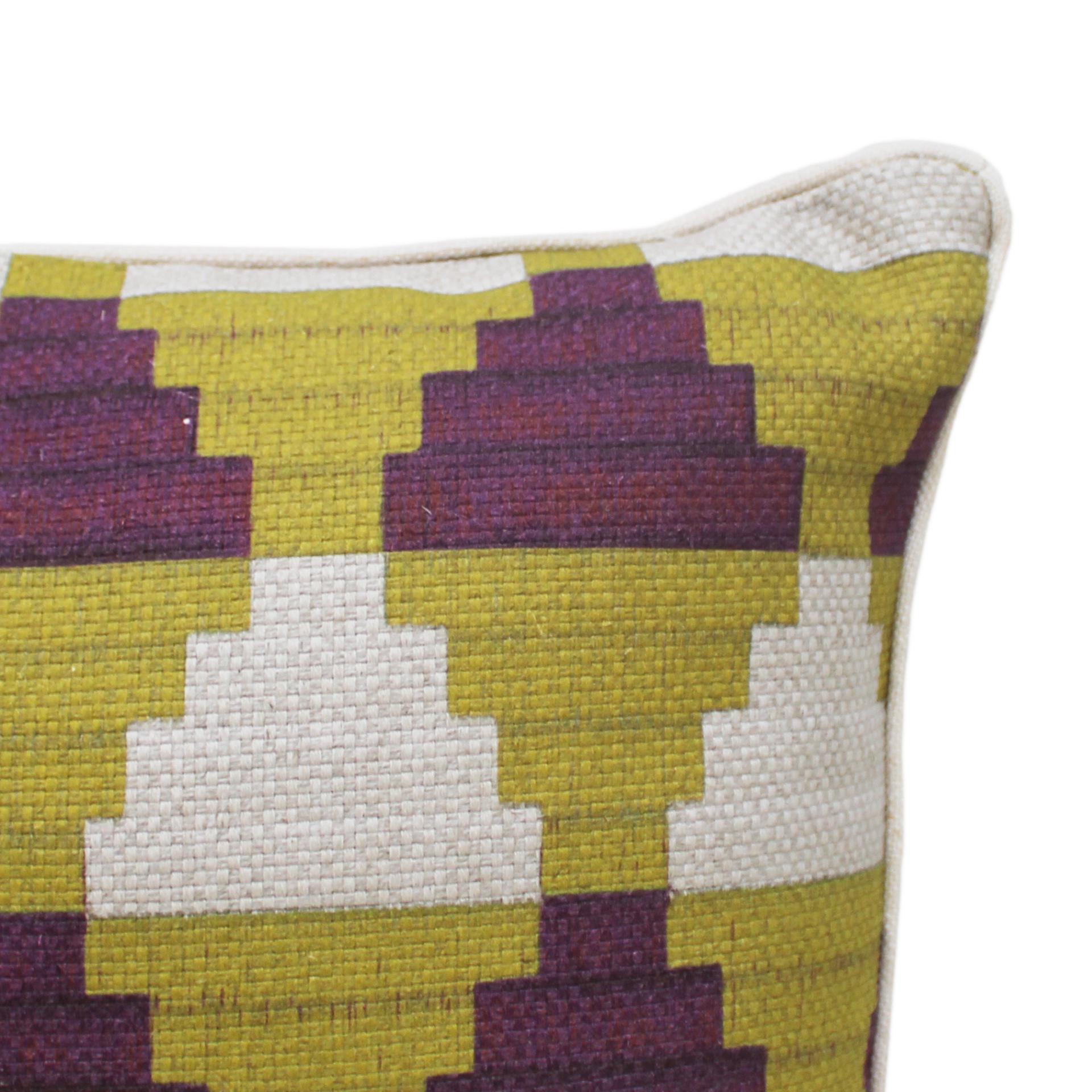 Italian Contemporary Geometric Print Pillow in Linen and Cotton For Sale