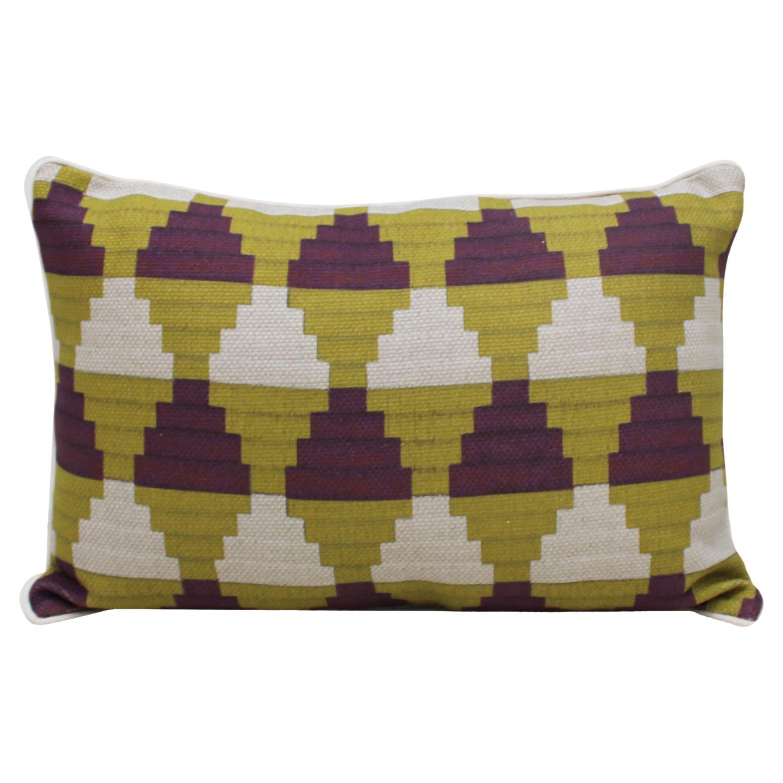 Contemporary Geometric Print Pillow in Linen and Cotton For Sale