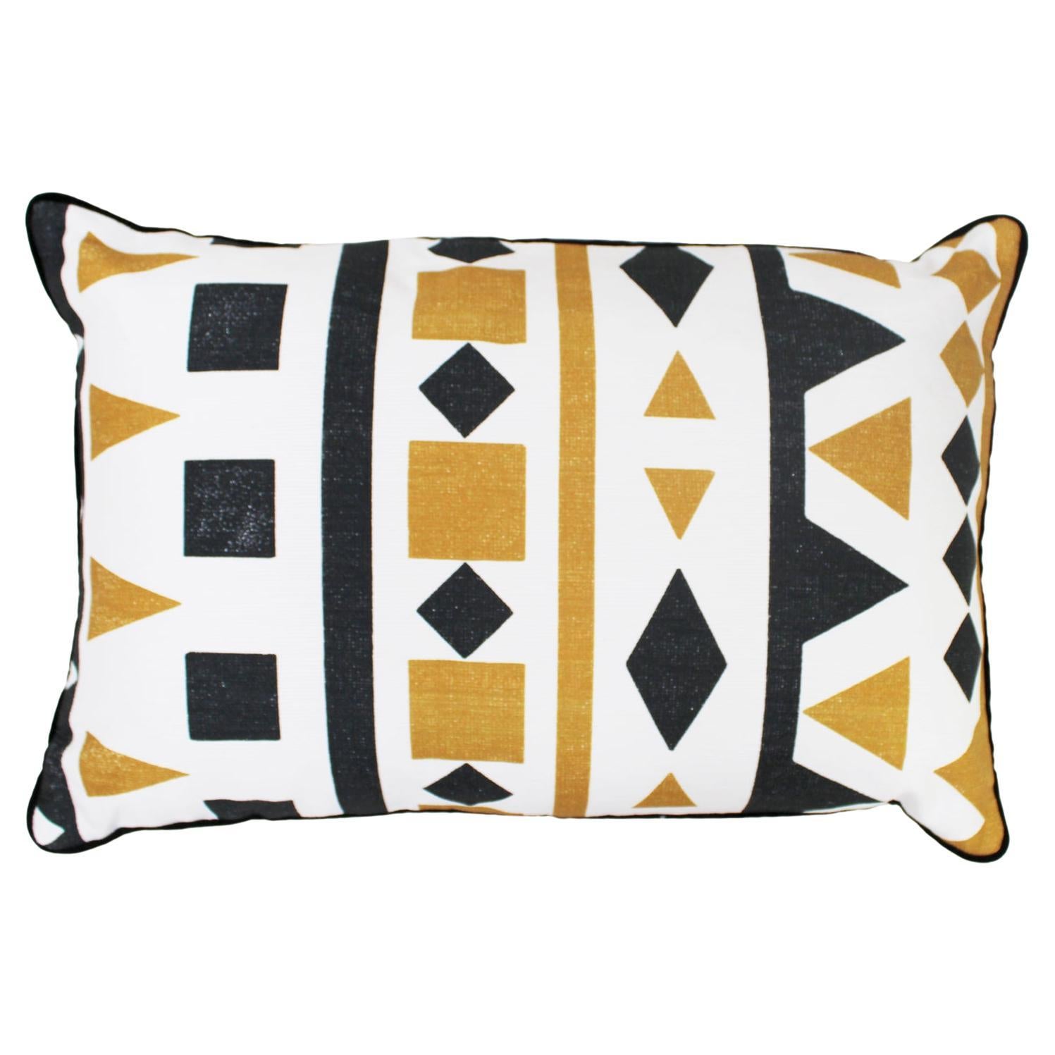 Contemporary Geometric Print Pillow aus Leinen und Baumwolle