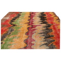 Rug & Kilim's Contemporary Geometric Red and Yellow Multi-Color Wool Rug