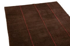 Rug & Kilim's Contemporary Geometric Red Line Brown Wool Geometric Rug
