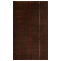 Rug & Kilim's Contemporary Geometric Red Line Brown Wool Geometric Rug