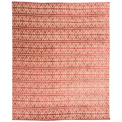 Tapis indien contemporain géométrique en laine et soie rouge