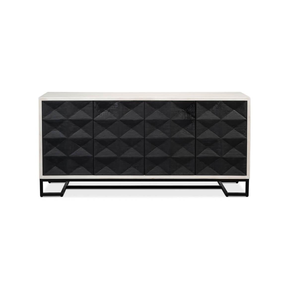 Where bold design meets practical storage. This statement piece features a striking geometric patterned facade, reminiscent of the classic styling of brutalism architecture, and offers a tactile and visual feast that instantly draws the eye. 

The
