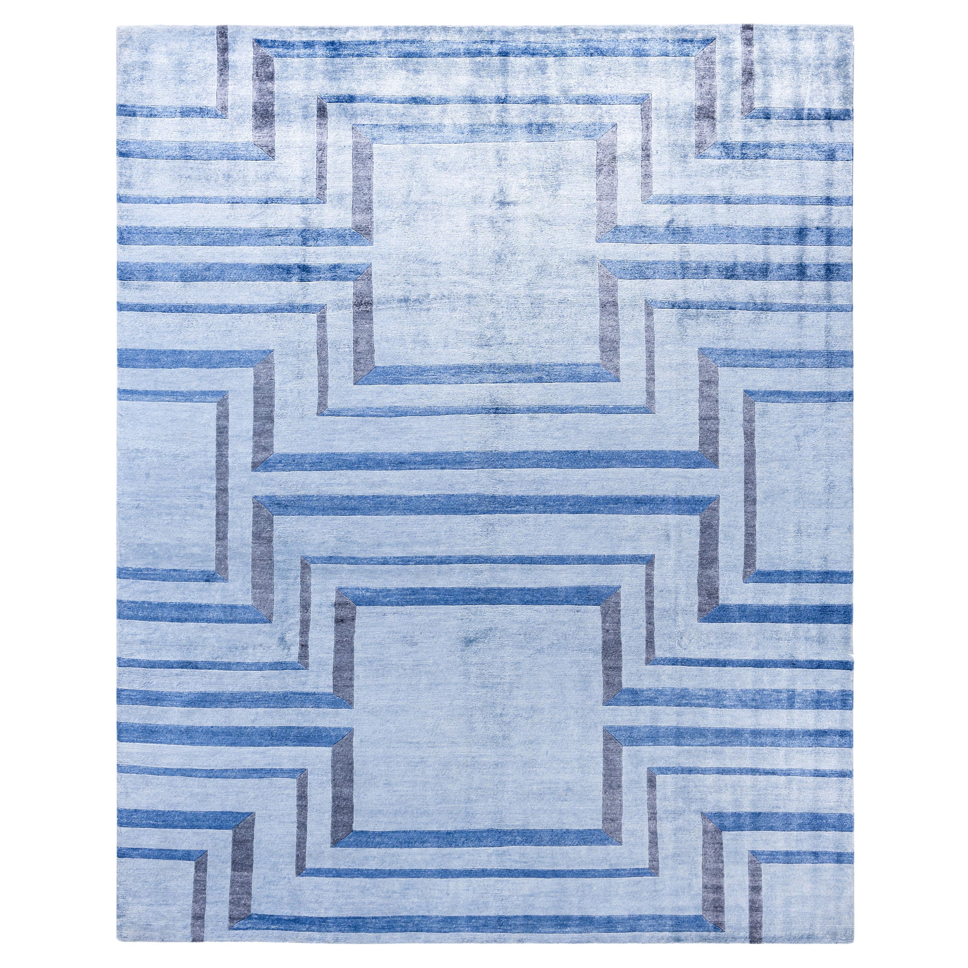 Tappeto Geometrico Contemporaneo in Seta Annodato a Mano Beige 8' 2" x 10' 0"
