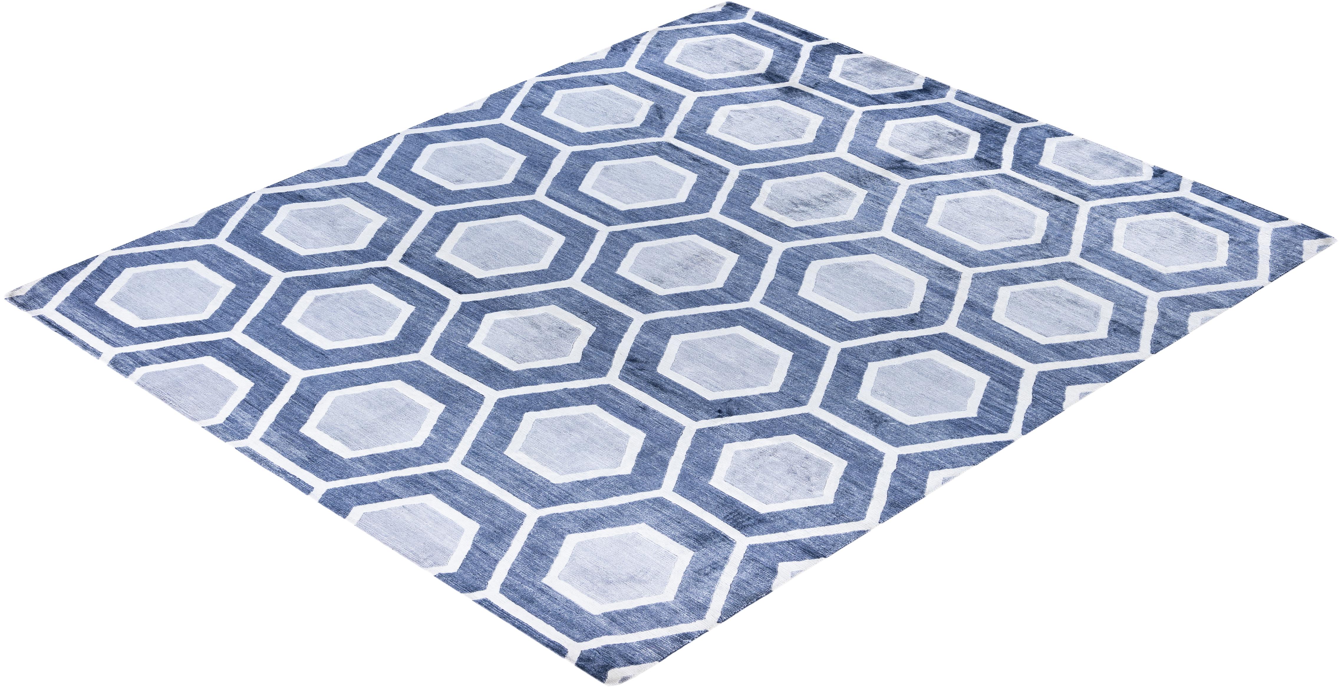 Tappeto Geometrico Contemporaneo in Seta Annodato a Mano Nero 8' 2