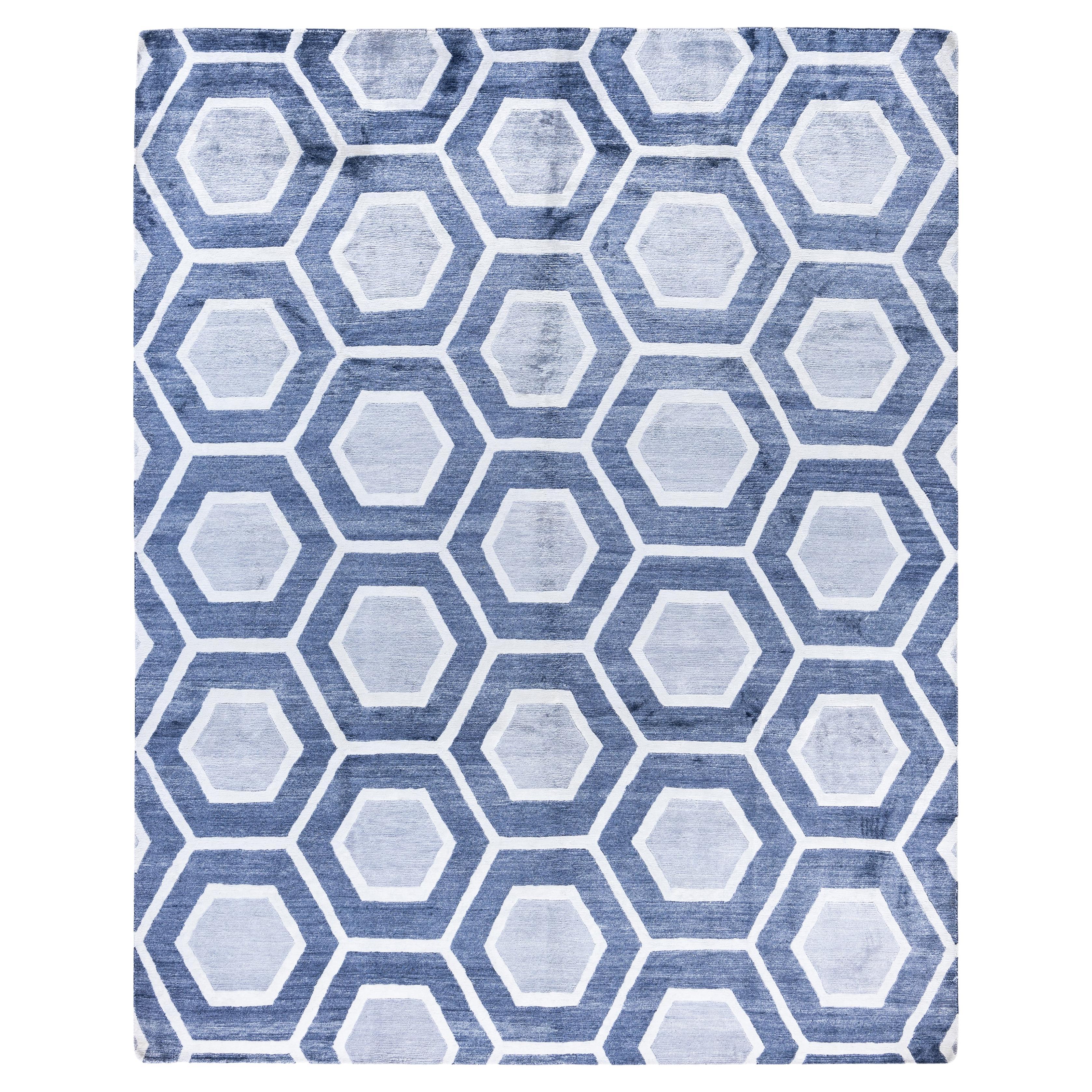 Contemporary Geometric Silk Hand Knotted Black Area Rug 8' 2" x 9' 8"