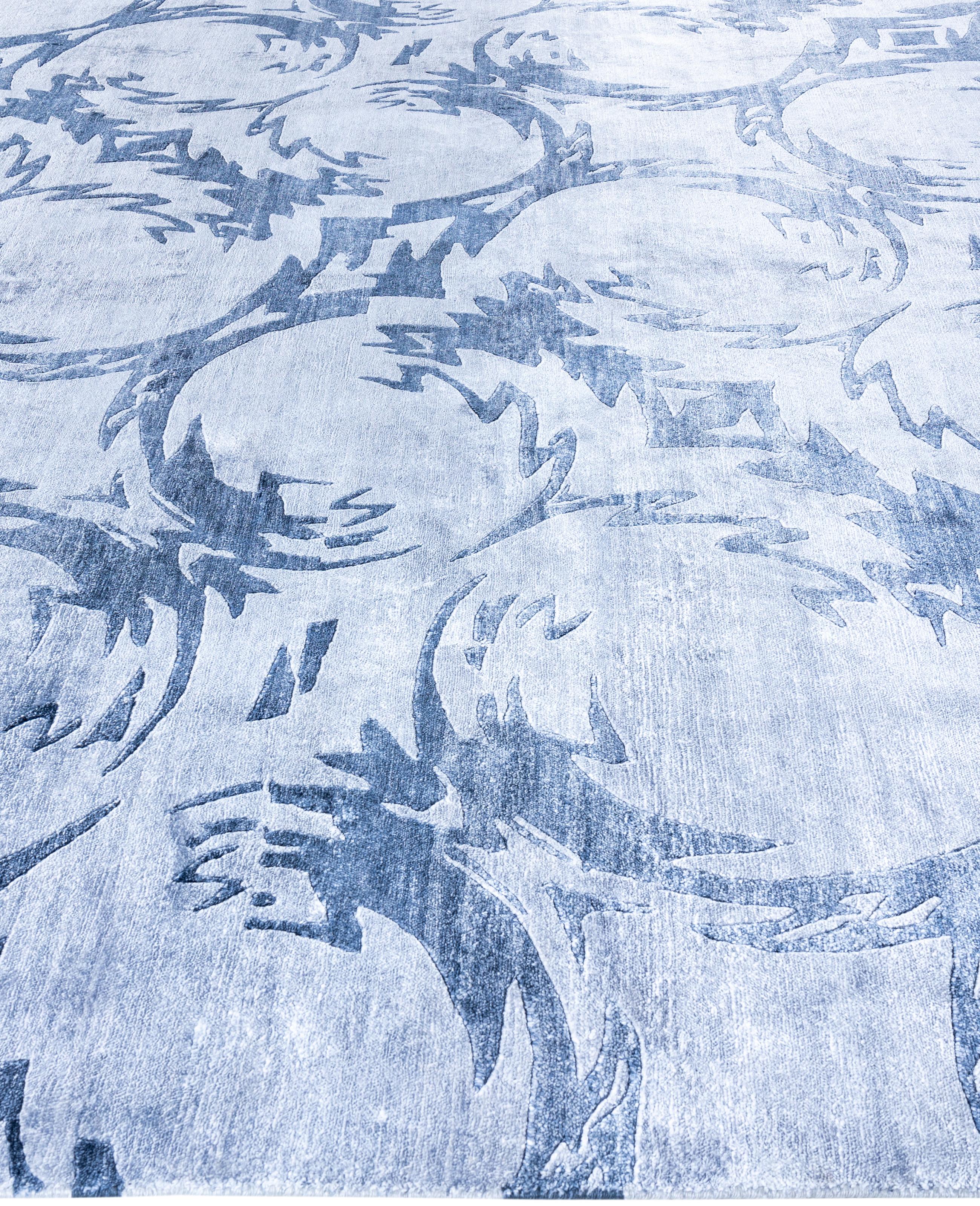 Noué à la main Contemporary Geometric Silk Hand Knots Rugs gris 9' 0