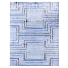 Alfombra Geométrica Contemporánea de Seda Anudada a Mano Gris 9' 1" x 12' 0