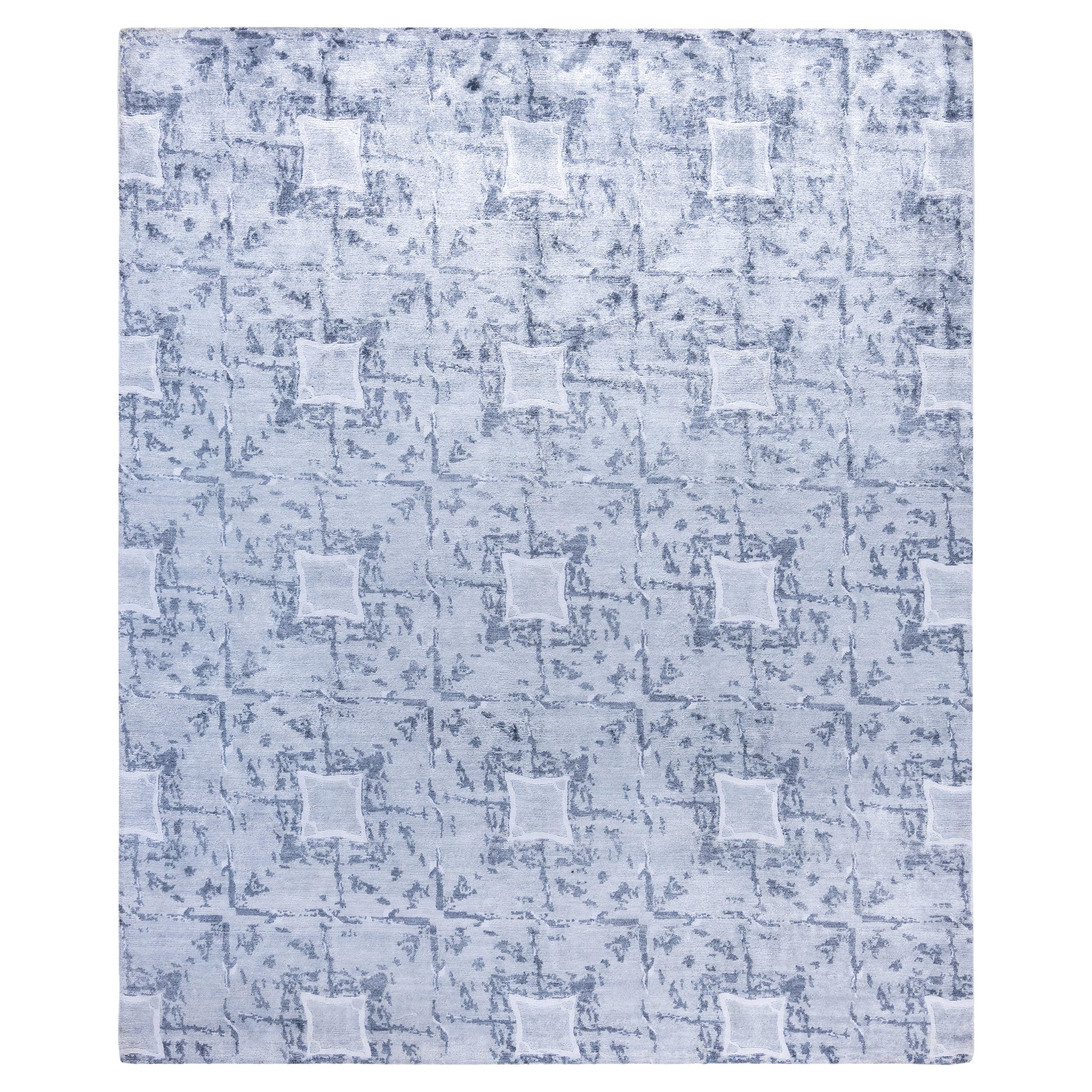 Contemporary Geometric Silk Hand Knotted Ivory Area Rug 8' 1" x 9' 10"