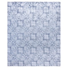 Contemporary Geometric Silk Hand Knotted Ivory Area Rug 8' 1" x 9' 10"