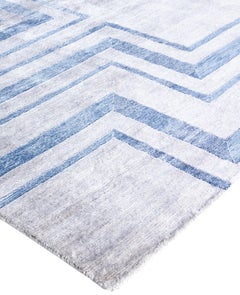 Contemporary Geometric Silk Hand Knotted Ivory Area Rug 8' 3" x 10' 4"