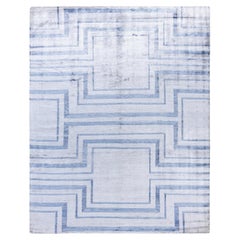 Contemporary Geometric Silk Hand Knotted Ivory Area Rug 8' 3" x 10' 4"