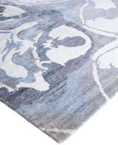 Contemporary Geometric Silk Hand Knotted Ivory Area Rug 9' 0" x 12' 1"