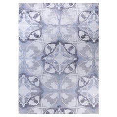 Contemporary Geometric Silk Hand Knotted Ivory Area Rug 9' 0" x 12' 1"