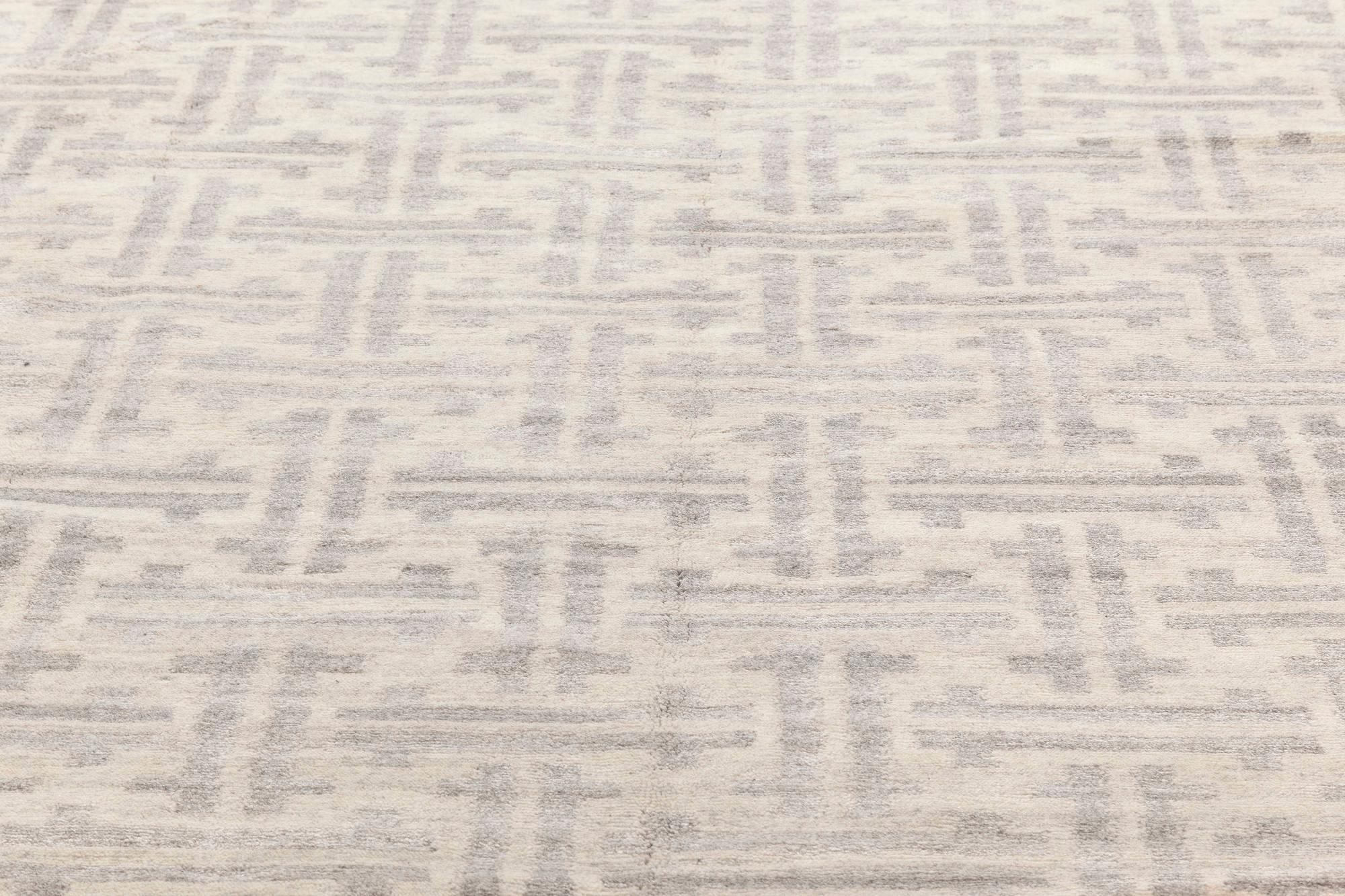 Indian Contemporary Geometric Terra Gray Rug in Natural Wool by Doris Leslie Blau For Sale