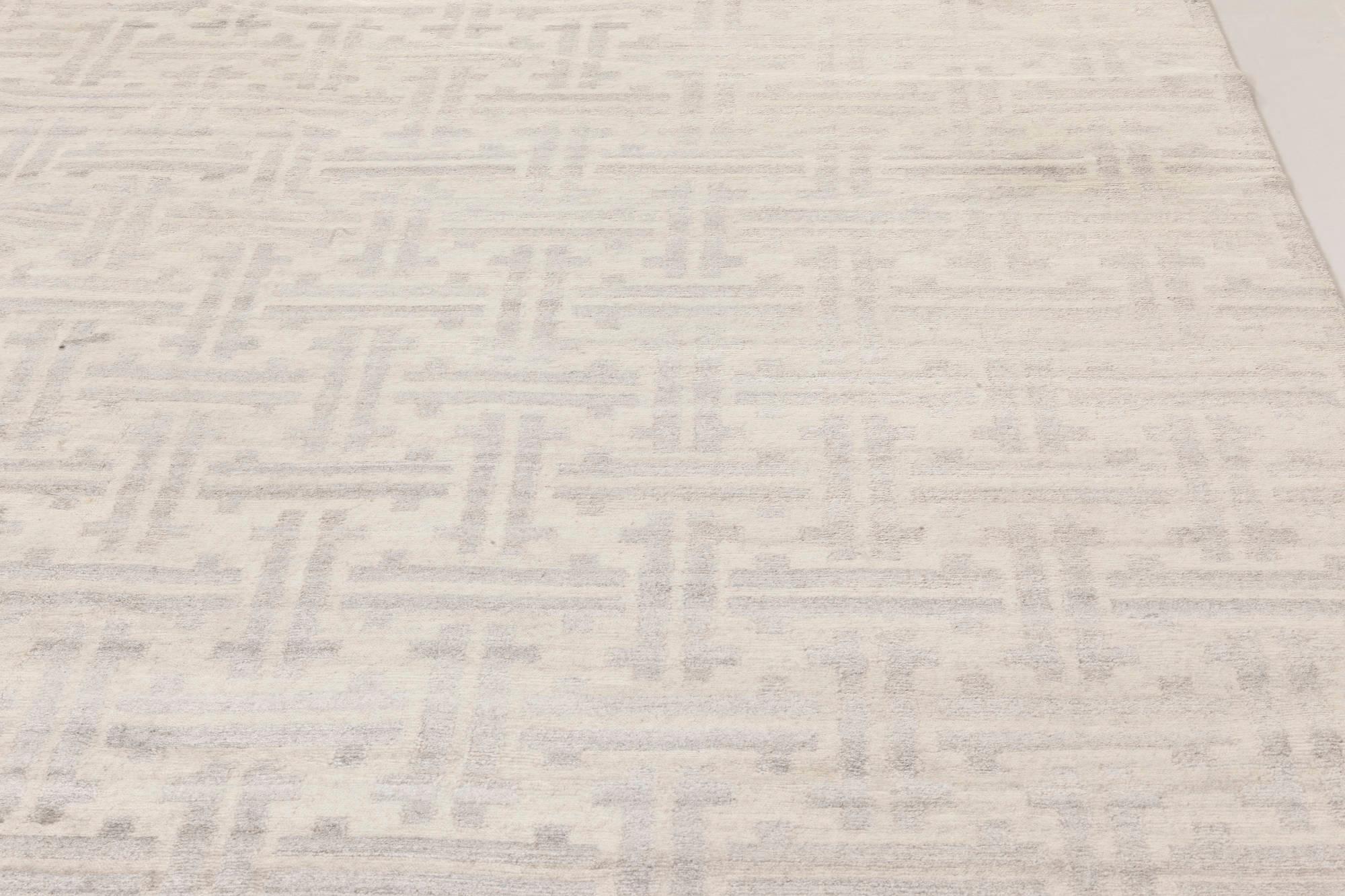 Hand-Knotted Contemporary Geometric Terra Gray Rug in Natural Wool by Doris Leslie Blau For Sale