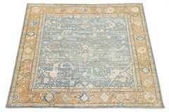 Contemporary Geometric Turkish-Inspired Wool Rug in Soft Blue and Beige 12x12