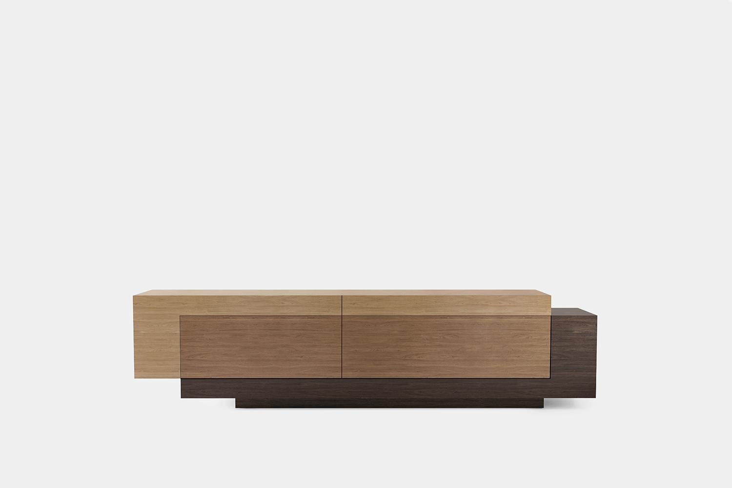Legno Booleanos Tv Cabinet, Media Unit, Credenza in Warm Wood Veneer by Joel Escalona in vendita