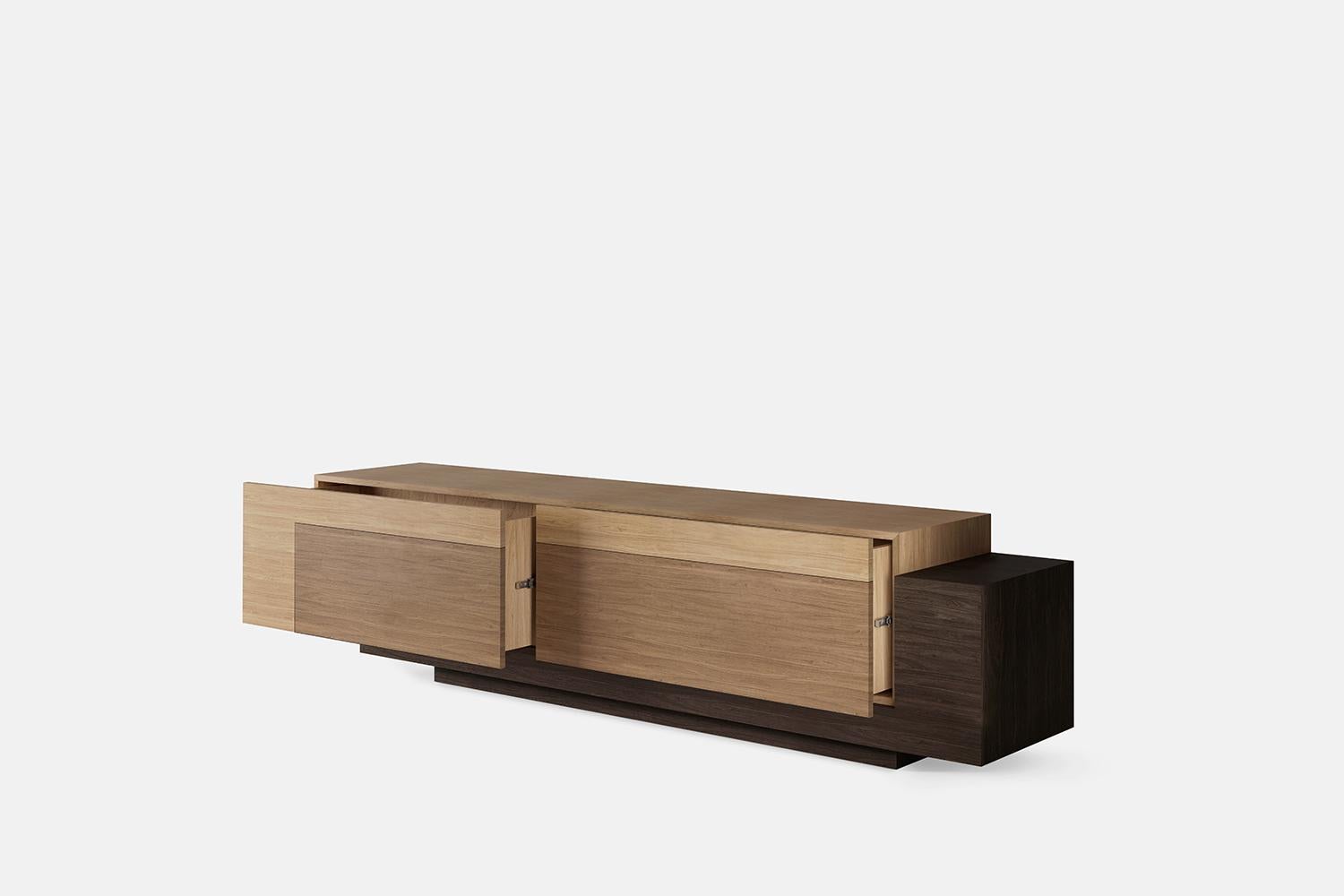 Contemporary Booleanos Tv Cabinet, Media Unit, Credenza in Warm Wood Veneer by Joel Escalona For Sale