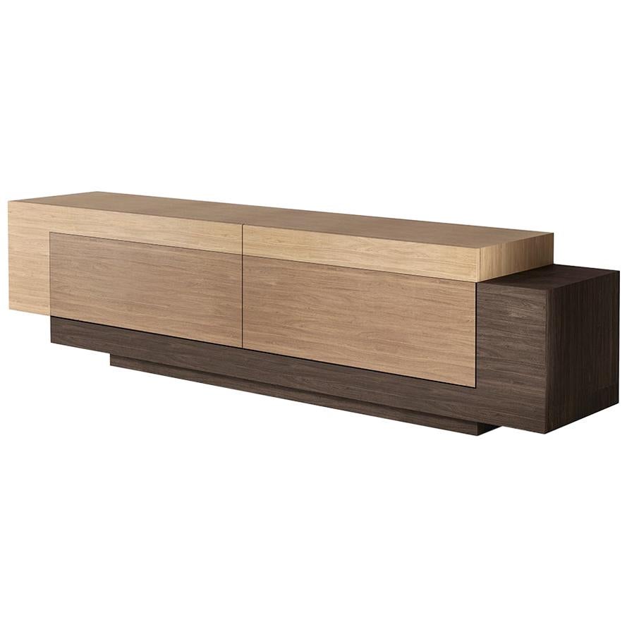 Booleanos Tv Cabinet, Media Unit, Credenza in Warm Wood Veneer by Joel Escalona en vente