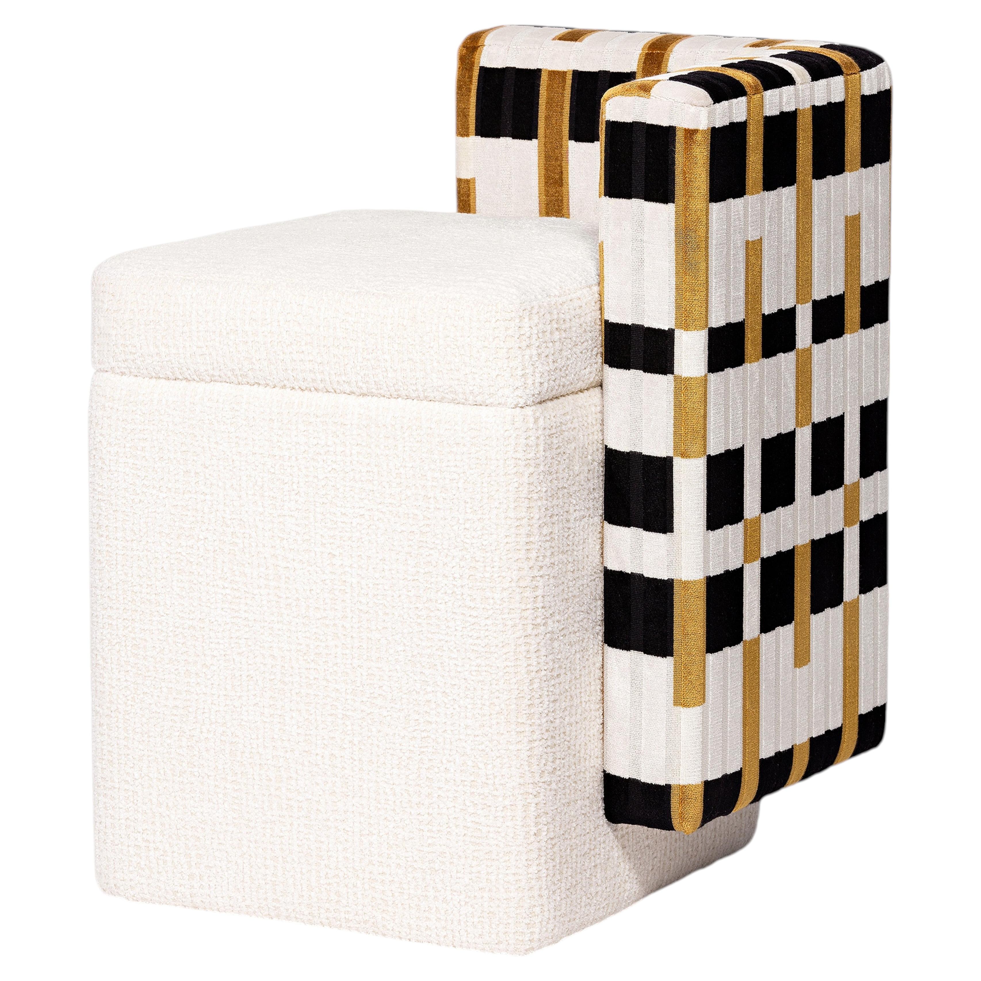 Contemporary geometric velvet & chenille Not a Cube ottoman by InsidherLand For Sale