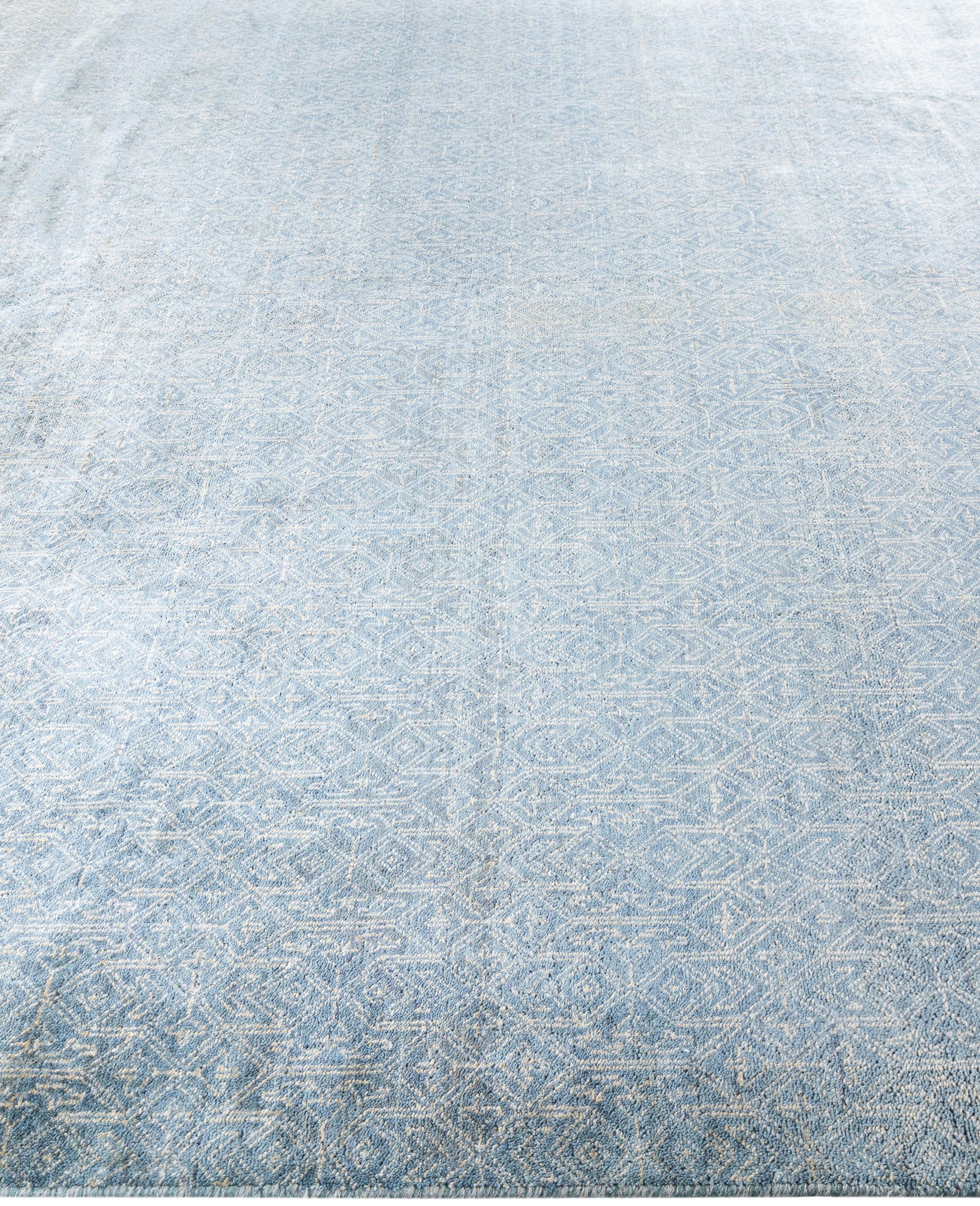 Annodato a mano Contemporary Geometric Wool Hand Knoted Gray Area Rugs 9' 0