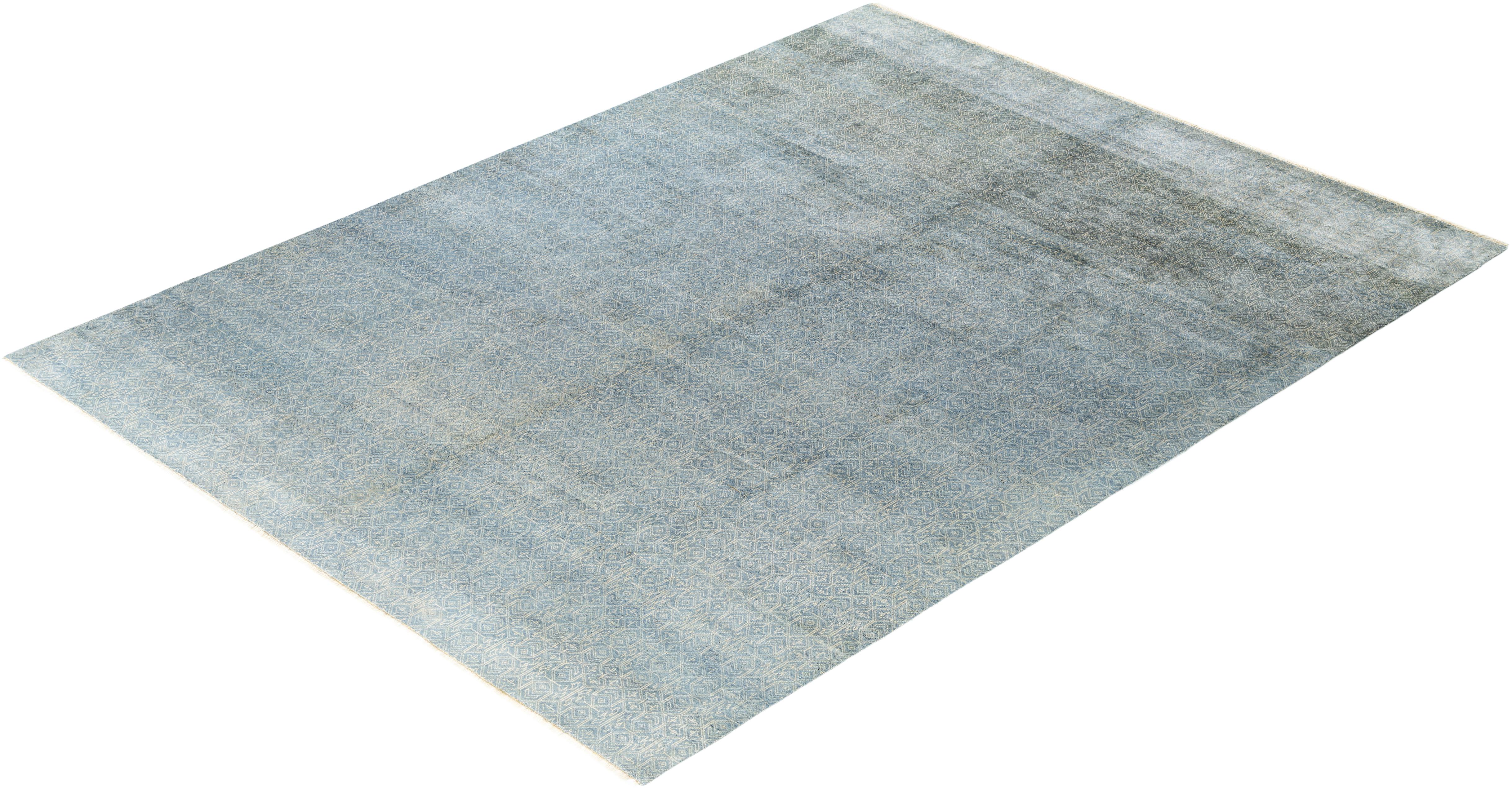 Contemporary Geometric Wool Hand Knoted Gray Area Rugs 9' 0