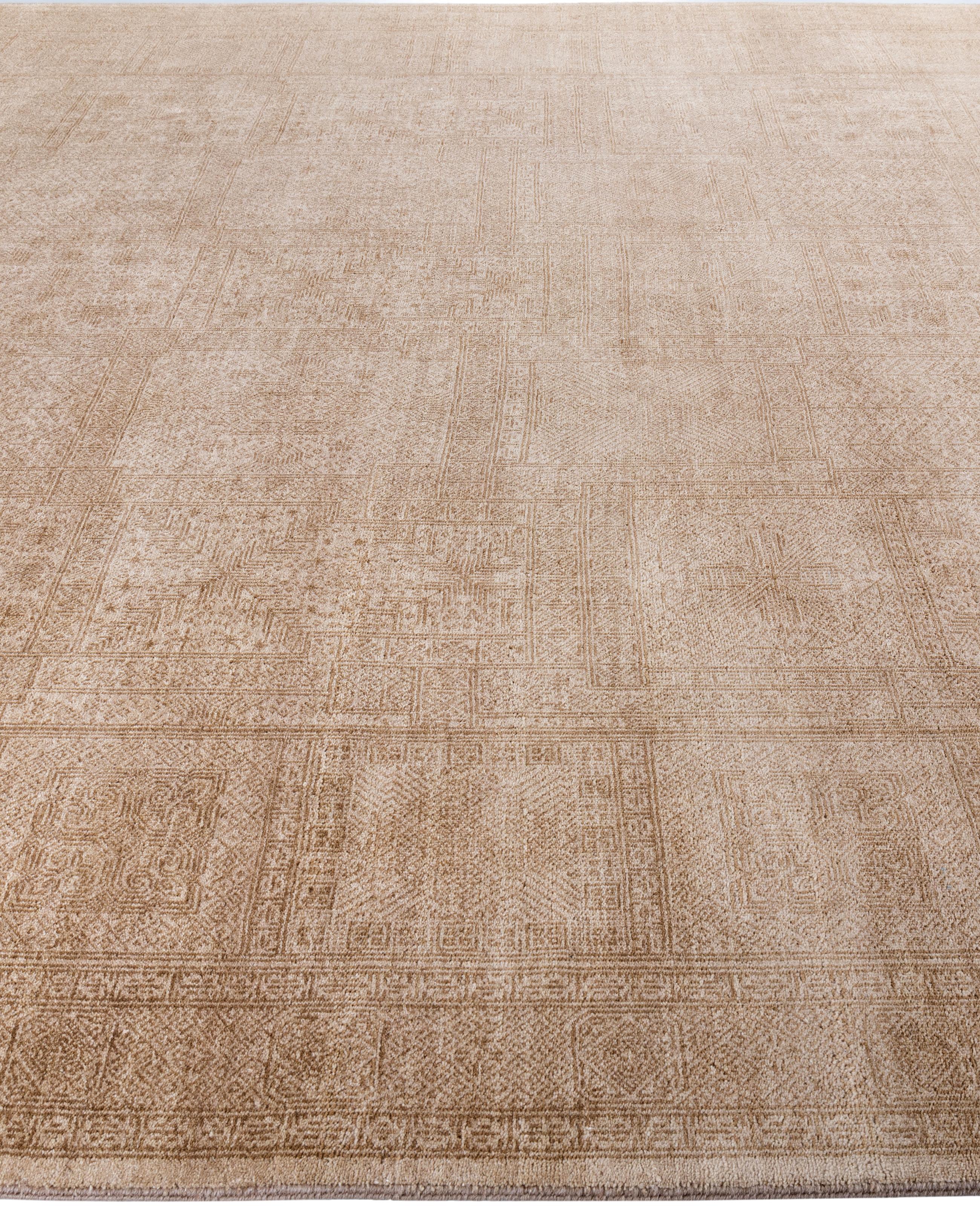 Contemporary Geometric Wool Hand Knotted Ivory Area Rug 9' 1